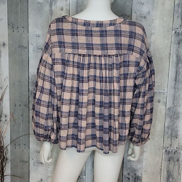 Free People Jessi Plaid Top In Grey Combo - Picture 3 of 9